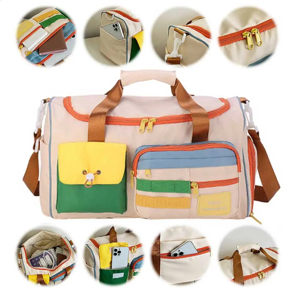 Sports Gym Bag Contrast Color Business Travel Large Capacity Overnight Luggage with Shoe Compartment for Outdoor 250118