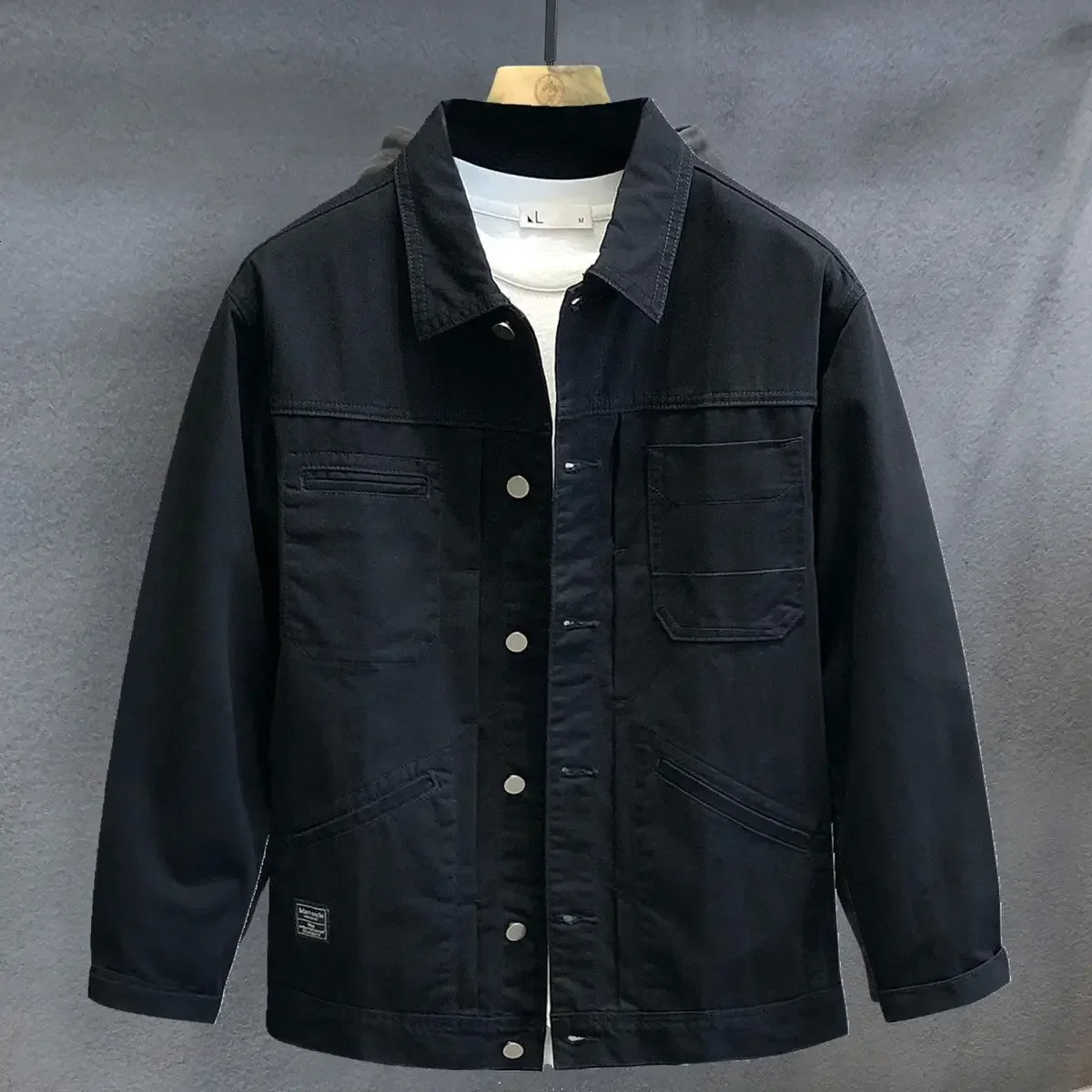 Denim Jackets Man Black Button Jeans Coat for Men Rock Cowboy One Piece Original ed ner Korean Clothes Y2k G 250214