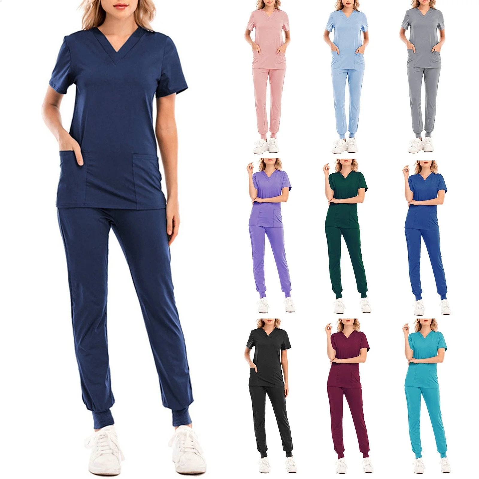 Shorts Unisex Uniforme Uniforme Infermieristica Tasche A Set Glassate Tasche Top Pantaloni Sciolti Per Salone Di Bellezza Per Salone Di Bellezza Più-image