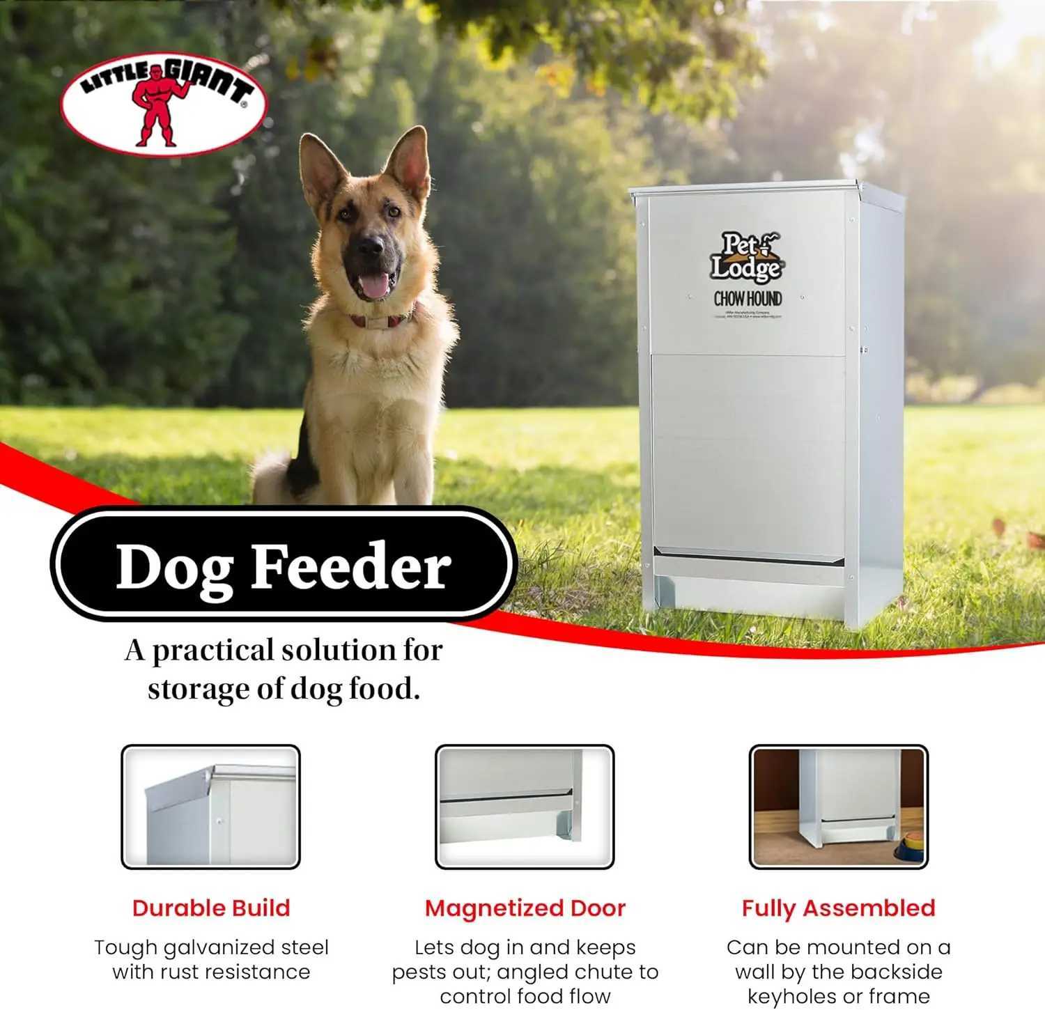 Dog Feeders Chow Hound 25 Pound Capacity Indoor and Outdoor Automatic Heavy Gauge Steel Dry Food Dog Feeder with Magnetized Door (4 Pack) H250218