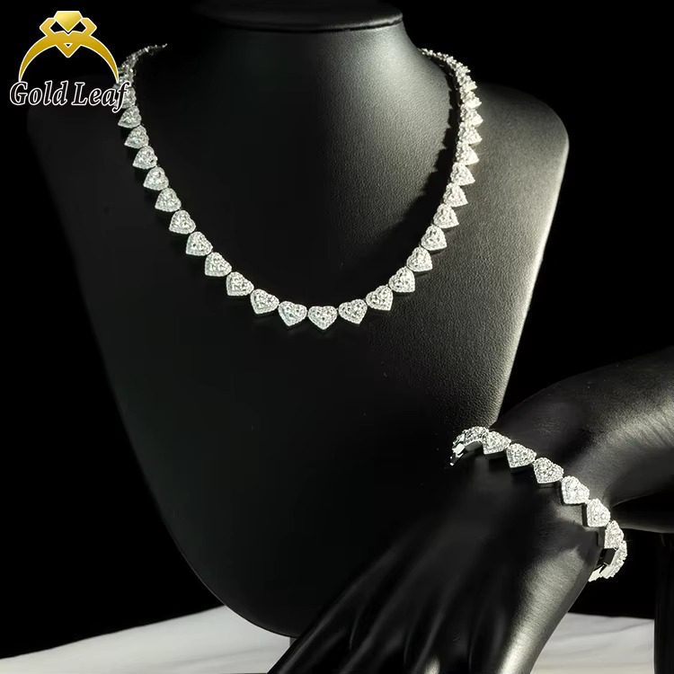 Goldleaf Sterg Sier VVS Dia Bracelet Hiphop Heart Shape Bangles Iced Out 8mm Moissanite Cuban k Chain