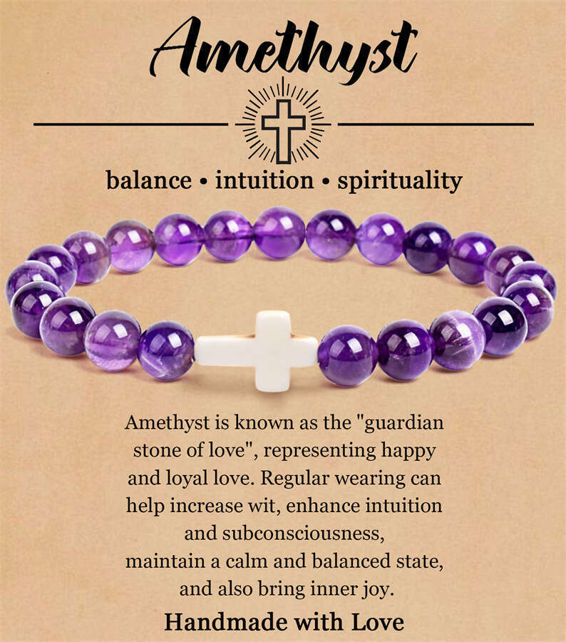 Natural Stone Cross Pink Zebra Elastic Bead Men's and Women's Gift Card Bracelet