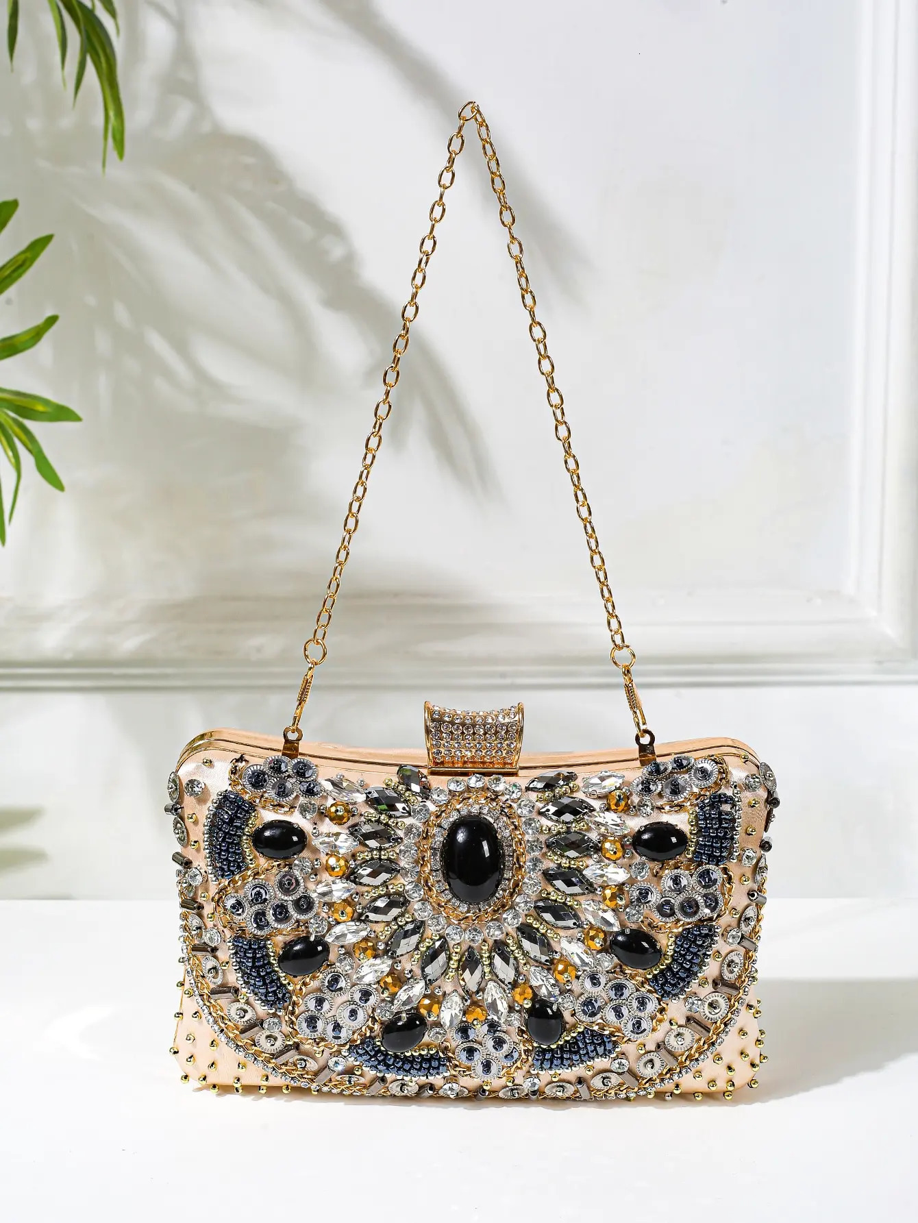 Beaded rhinestone evening bag elegant box clutch wallet party dance womens wedding handbag 250226