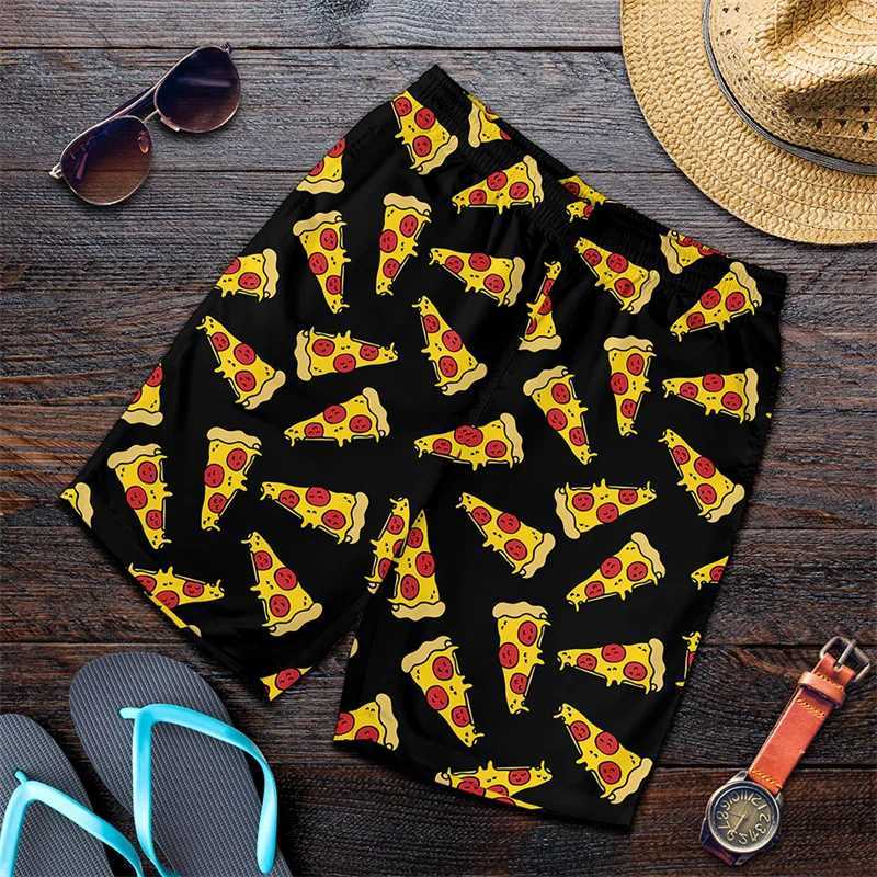 Men's Shorts Fun pizza patterned beach shorts for men 3D printed pizza board shorts swimsuit summer quick drying ice shorts sportswear gym shorts