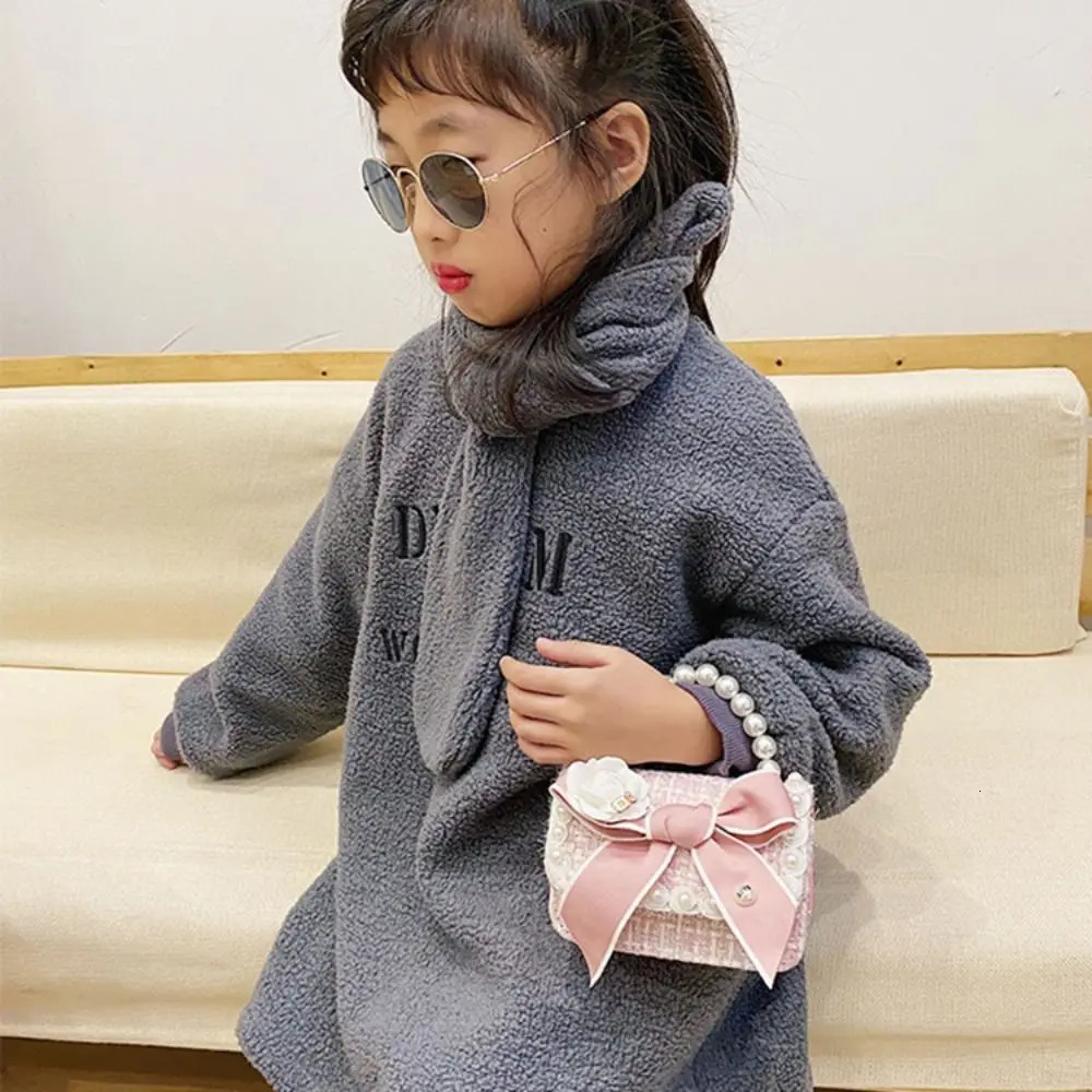 Pearl Handle Mini Chain Crossbody Bag Fashion Square Coin Purse Kids Handbag Clutch Bag Bow-knot Princess Shoulder Bag 250219