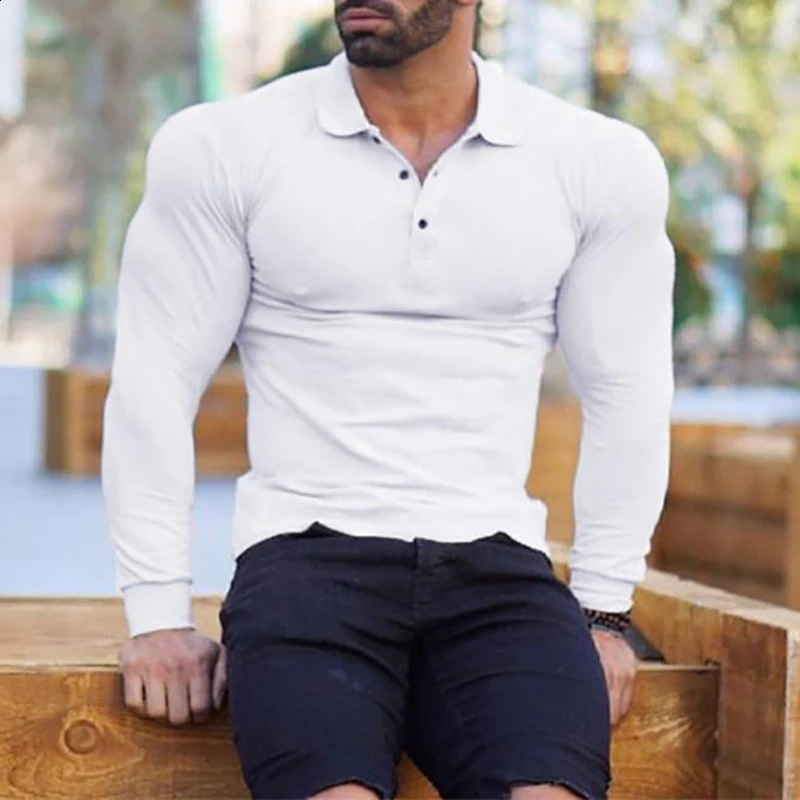 Autumn Men Polo Shirt Fashion Clothing Stretch Cotton Business Long Sleeve Breathable 250213