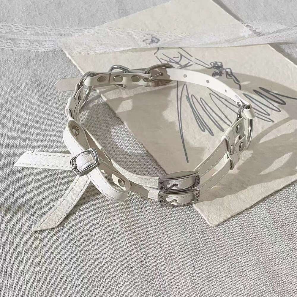White bow leather collar, women's choker neck accessories necklace, niche high-end new style