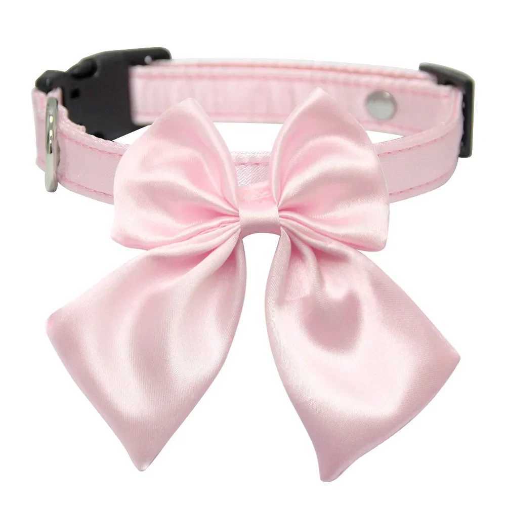 Silk Pink Dog Collar Adjustable Collar for Girl Puppy Kitten Cats Big Bow White Pet Collar with Metal Buckle Pet Accessories W250219