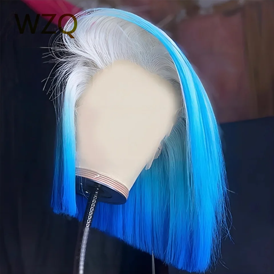 Free shipping Peruvian hair Blue 60 Platinum Colored Short Bob 13x4 Front Human Hair Wigs White Blonde HD Transparent Lace Frontal Wig