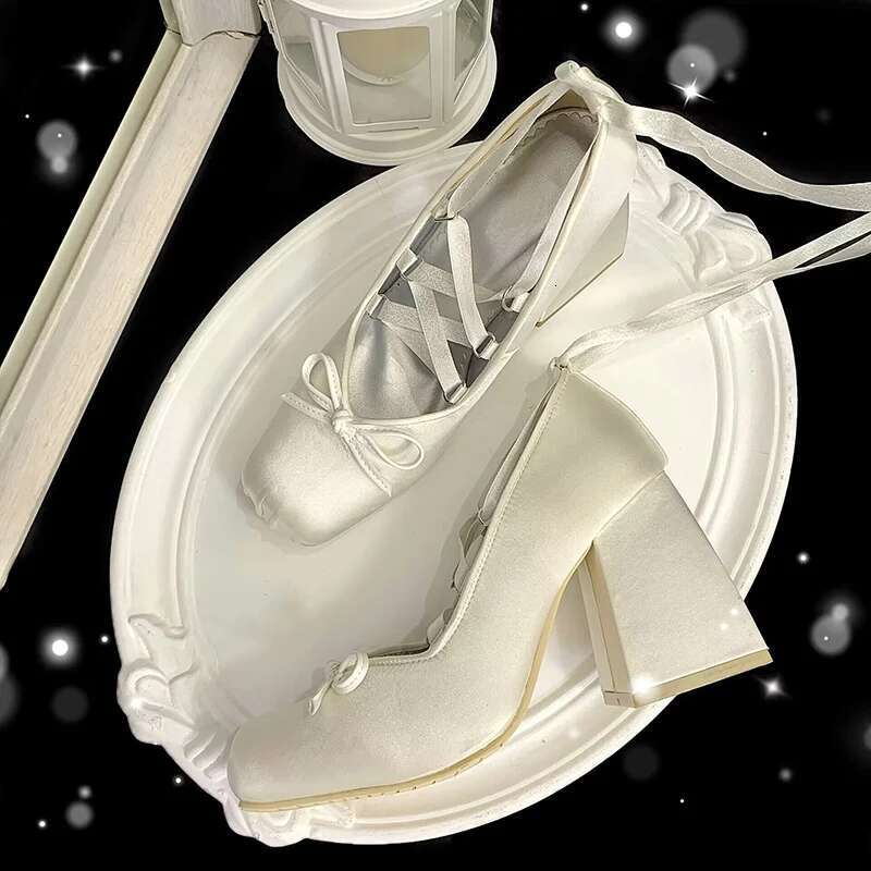 Fashion bowknot high heel ballet lace up square toe women pumps