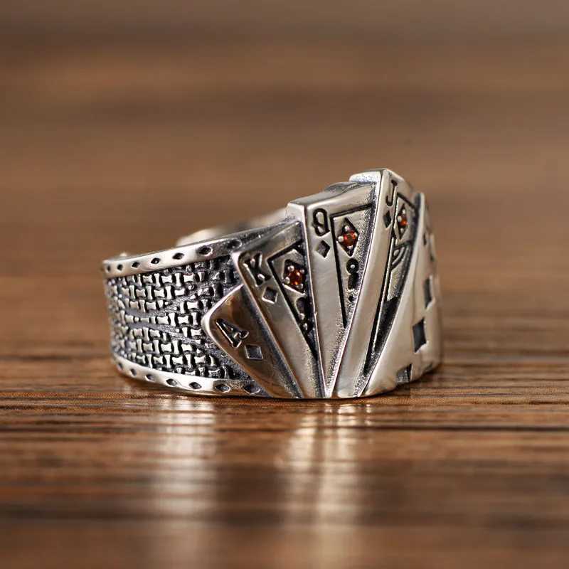 New Vintage Opening Rings For Women Men Playing Card Finger Stainless Steel Lucky Poker Ring Fashion Party Jewelry GiftsXJ250219