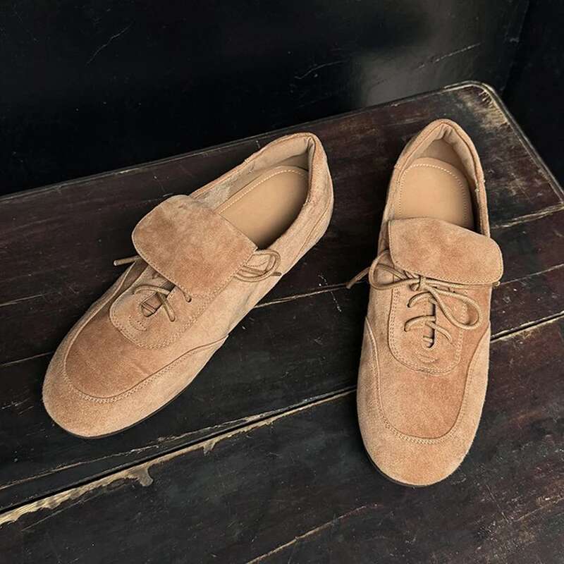 Real cow suede leather women flats lace up casual sport shoes