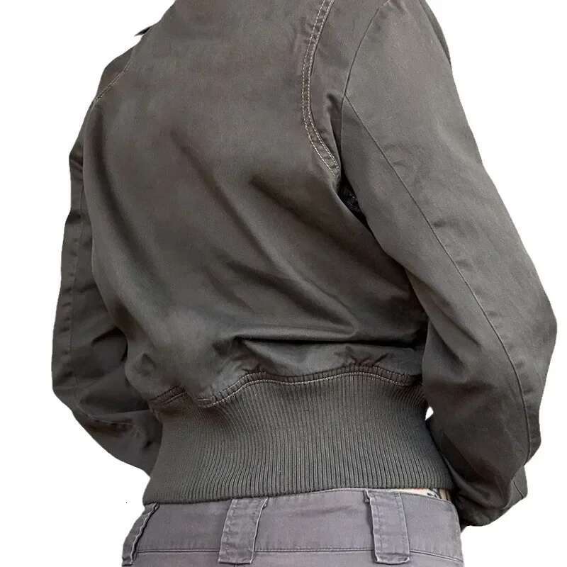 Retro Zipper Workwear Jacket Shortened Waist Flip Collar Patchwork Pocket Women's Clothing Standard Thickness NoEnName_Null