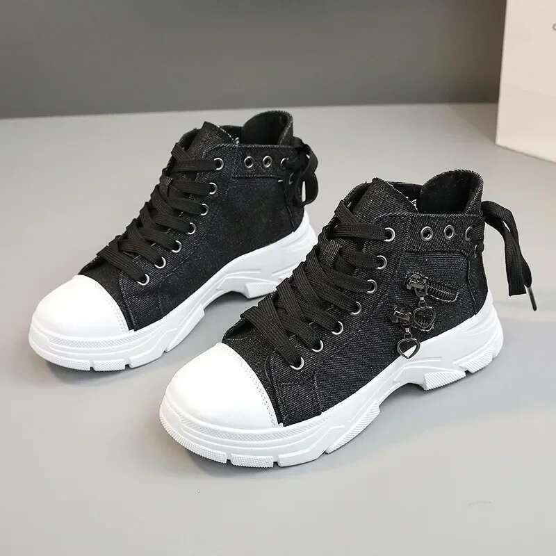 Brand Chunky Canvas for Woman Fashion Retro Light Blue Denim High-top Casual Shoes Outdoor Non-slip Sneakers Mujer #ddmykukumalu