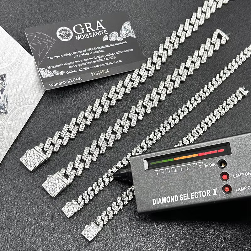 8mm 10mm 12mm sterg sier Necklace Gold Plated Iced Out Hiphop Spring Clasp Moissanite Dia Cuban k Chain