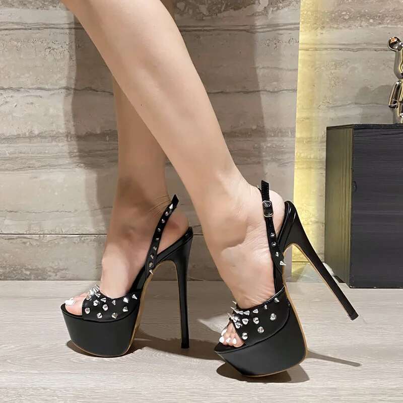 Sexy Peep Pole Dance High Heels Women Sandals Fashion Rivet Platform Open Toe Buckle Strap Party Shoes