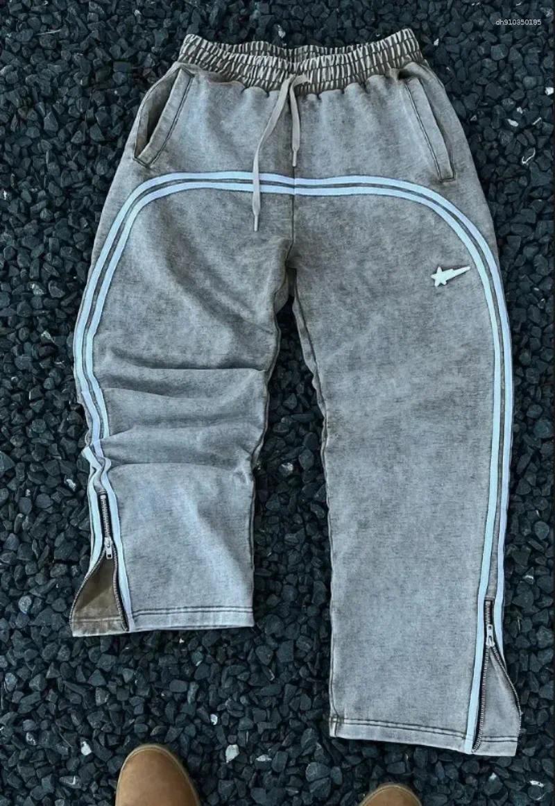 Men's Pants Letter Embroidery Design Side Flame Graphic Straight Men Harajuku Y2k Clothing 2000s Basketball Elastic Waist Sweatpants