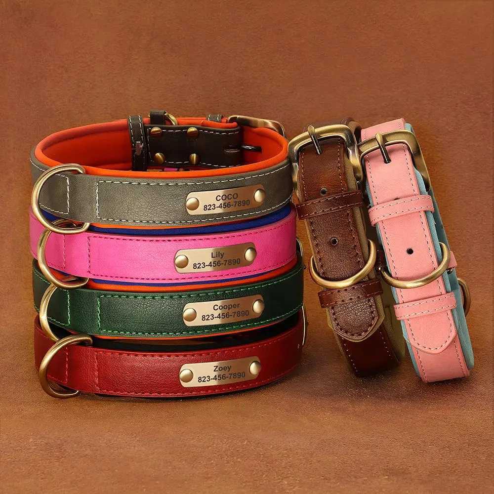 Personalized Dog Collar Custom PU Leather Dog Collars Free Engraved Nameplate Tags For Small Medium Large Dogs Pitbull LabradorXJ250218