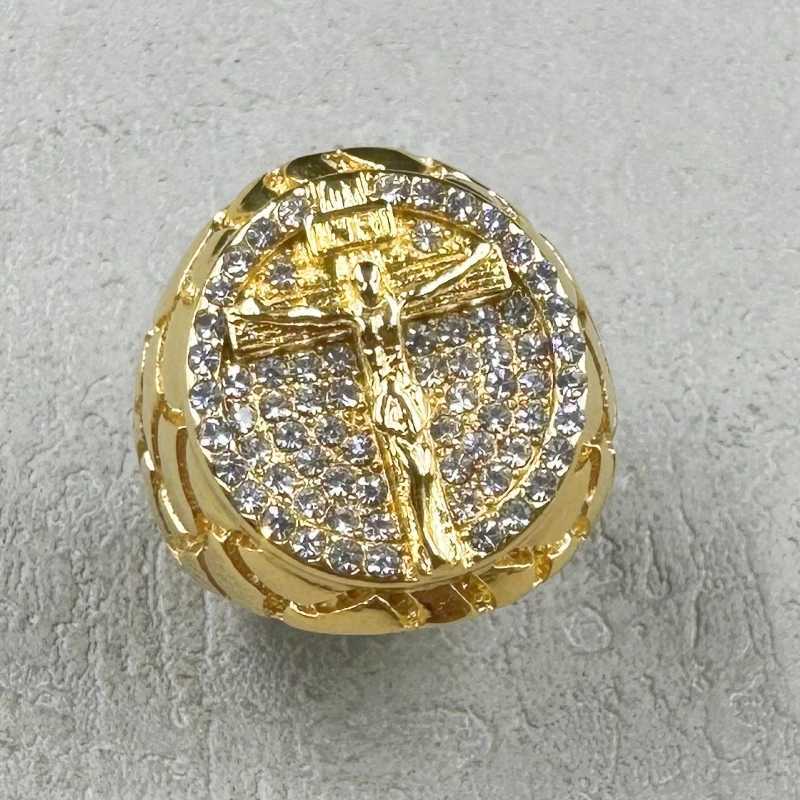 Hip Hop gold color 316L Stainless Steel with full rhinestone INRI Crucifix JESUS Cross Rings for Men Rapper party JewelryXJ250219