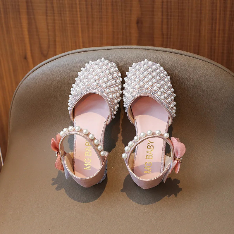 Gorgeous Rhinestone Horseshoe Heel Girls Sandals Wedding Party Beading High Heels Shoes for Kids Girls Princess Shoes H05195 250219