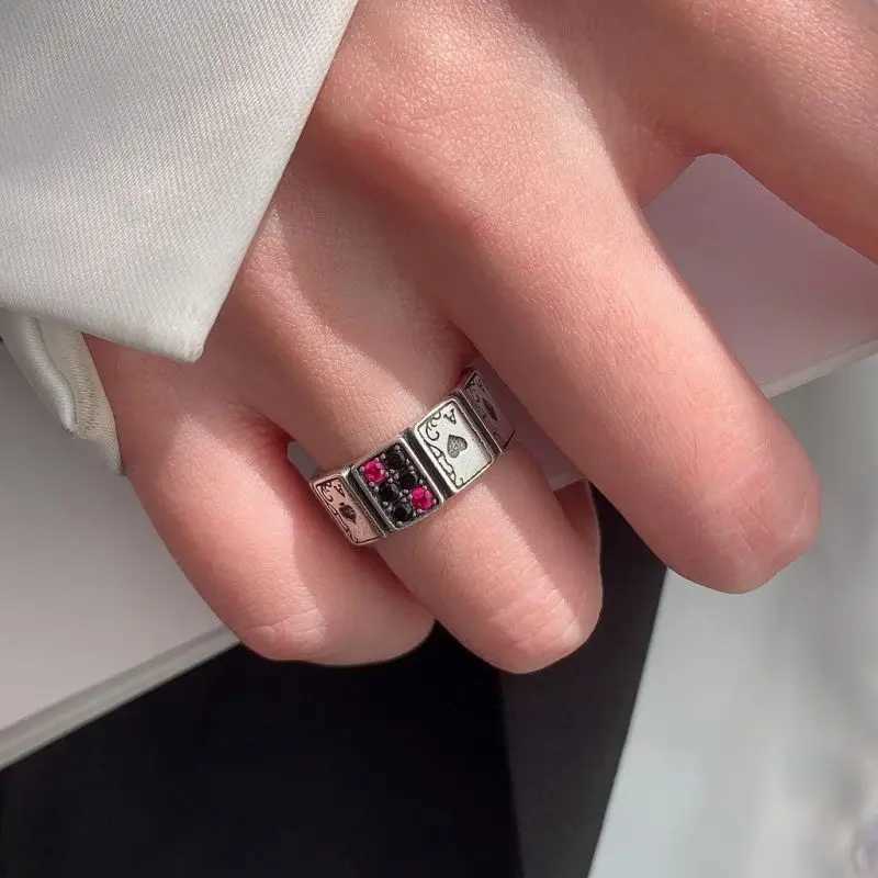 Fashion Trend Creative Poker Ace Open Cuff Finger Rings for Man and Women Girl Fashion Vintage Jewelry Gift PartyXJ250219
