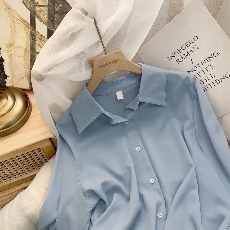 Women's Blouses Korean Fashion Shirt Solid Color Chiffon Blouse White LongSleeve Tops Spring 2025 Niche Loose Women Plus Sizes