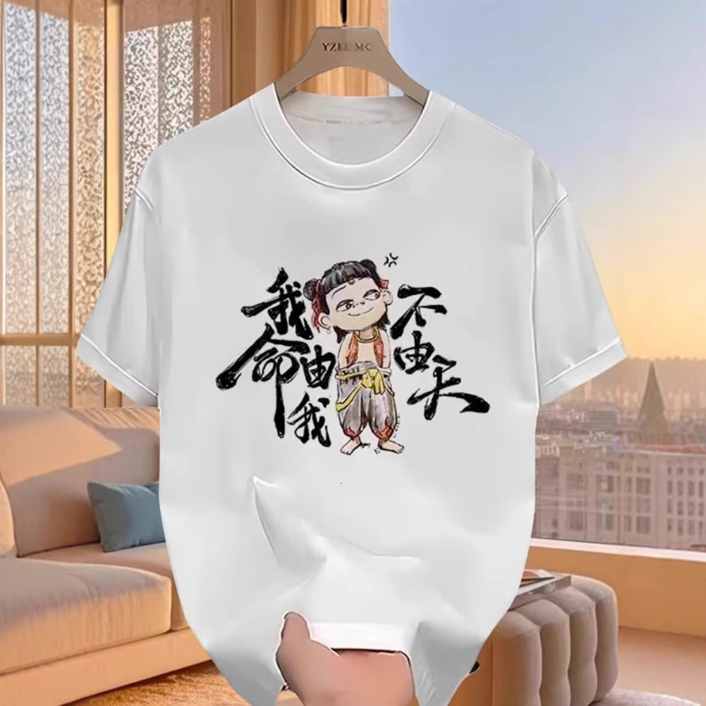 Summer New Nezha Children's Sea Of Personality Design Printed Short Sleeved T-shirt For Men's And Women's Trendy Casual Couple T-shirt 