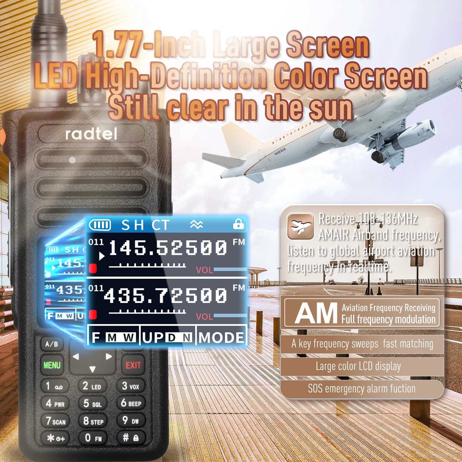 Radtel RT-730 10w Air Band Walkie Talkie Full Band Amateur Ham 199CH HT USB-C Battery NOAA FM AM UHF VHF SatcomXJ250219