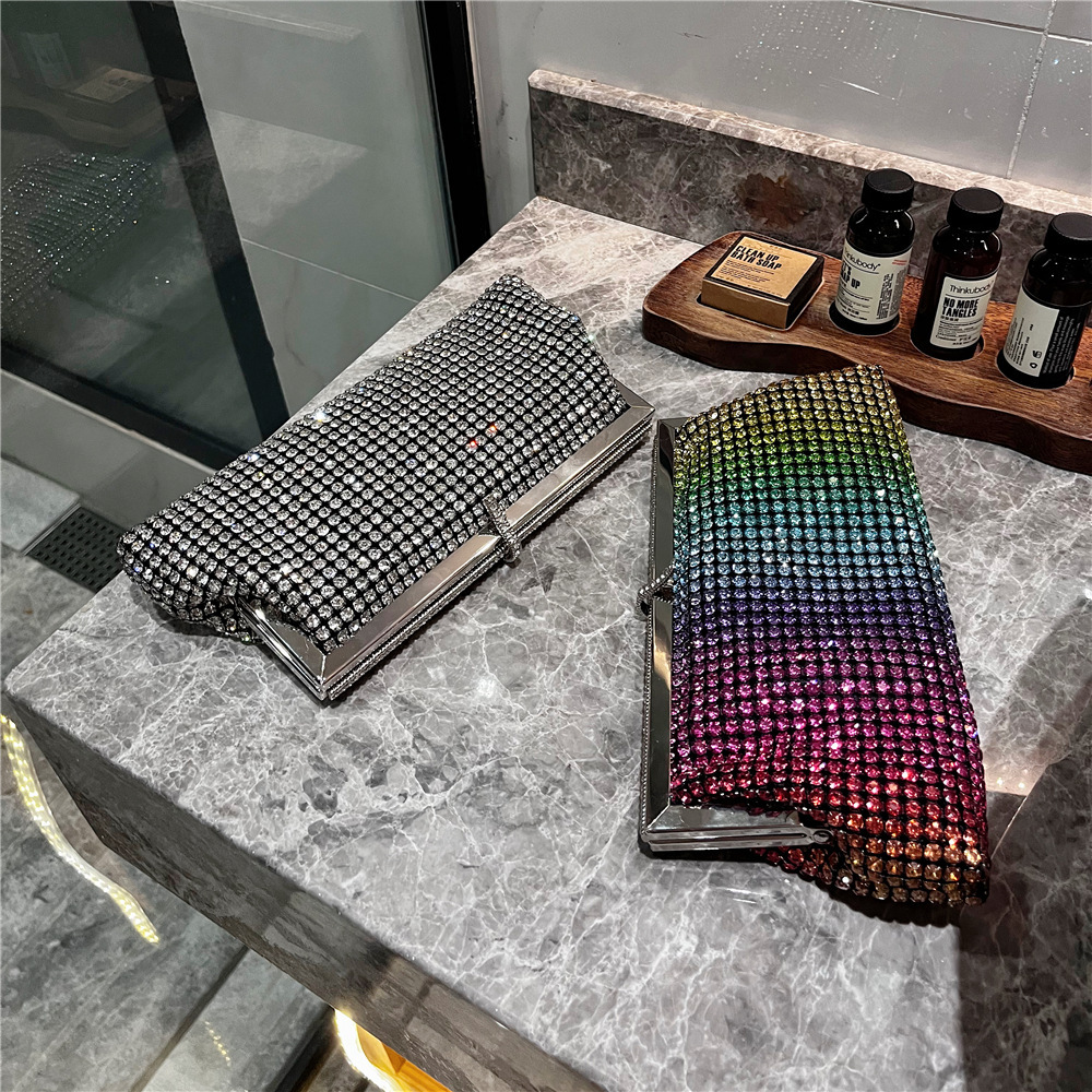 New High-end Luxury Banquet Bag Rainbow Handbag Ladies' Shiny Diamond Inlaid Wallet Party Card Bag