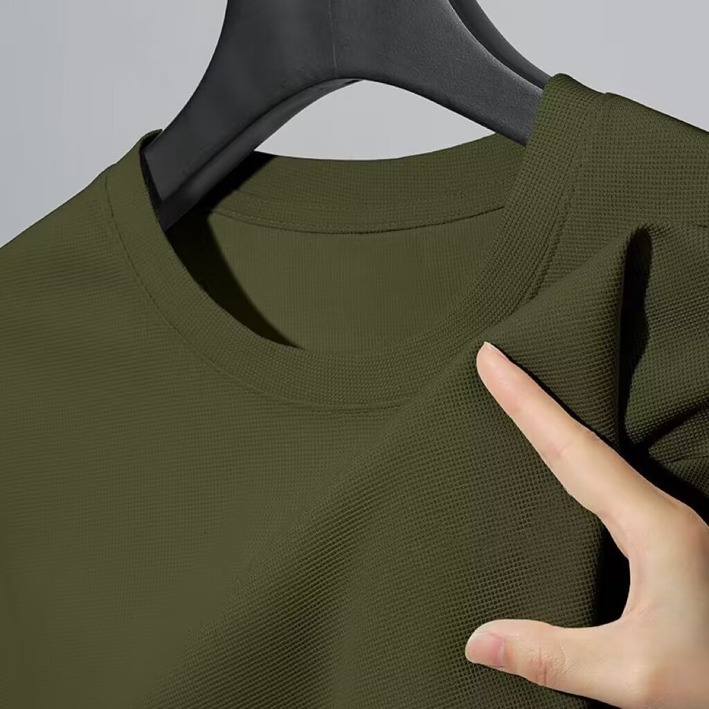 Waffle Short Sleeve 2025 Summer New Fashionable Thin Round Neck Designer T-shirt Fashionable Street Half Sleeve Top Men's Loose Casual T-shirt