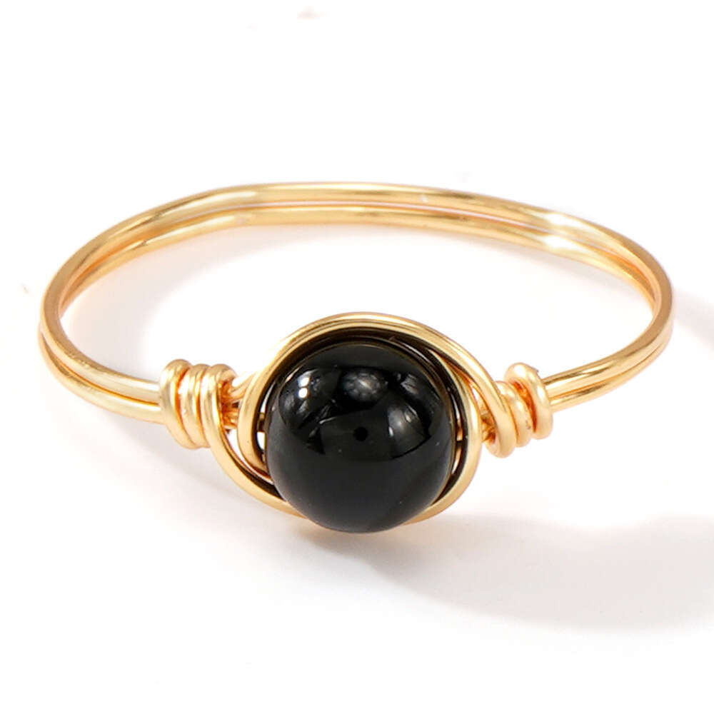 French style light luxury green agate half women's natural stone ring, high-end feel, ins style, no fading