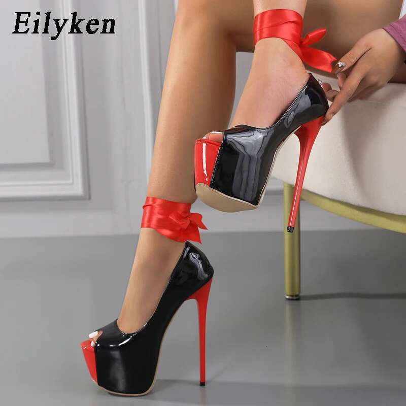 Sexy Thin Heels Woman Pumps Fashion Round Toe Sgback Ankle Strap Party Nightclub Stripper Platform Shoes