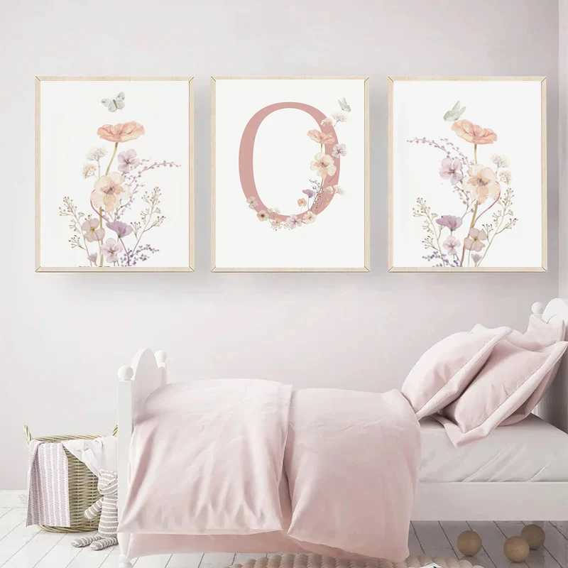 Personalized Name Wildflower Nursery Decoration Poster Picture Floral Canvas Painting Baby Girl Bedroom Wall Art He Decor Y250218