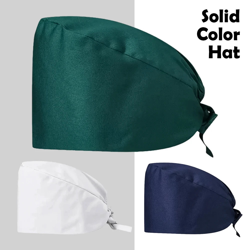 Solid Color Scrub Cap Nurse Uniforms Work Hat with Sweatband Womens Mens Hospital Hats 250219