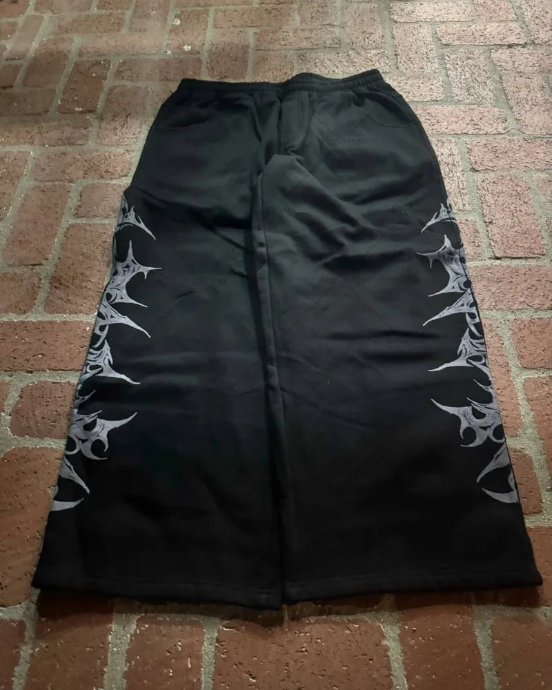 Y2K Harajuku Retro Streetwear Trousers Men Goth Punk Letter Print Oversized Sweatpants Hip-hop Casual Straight Wide-leg Pants 250214