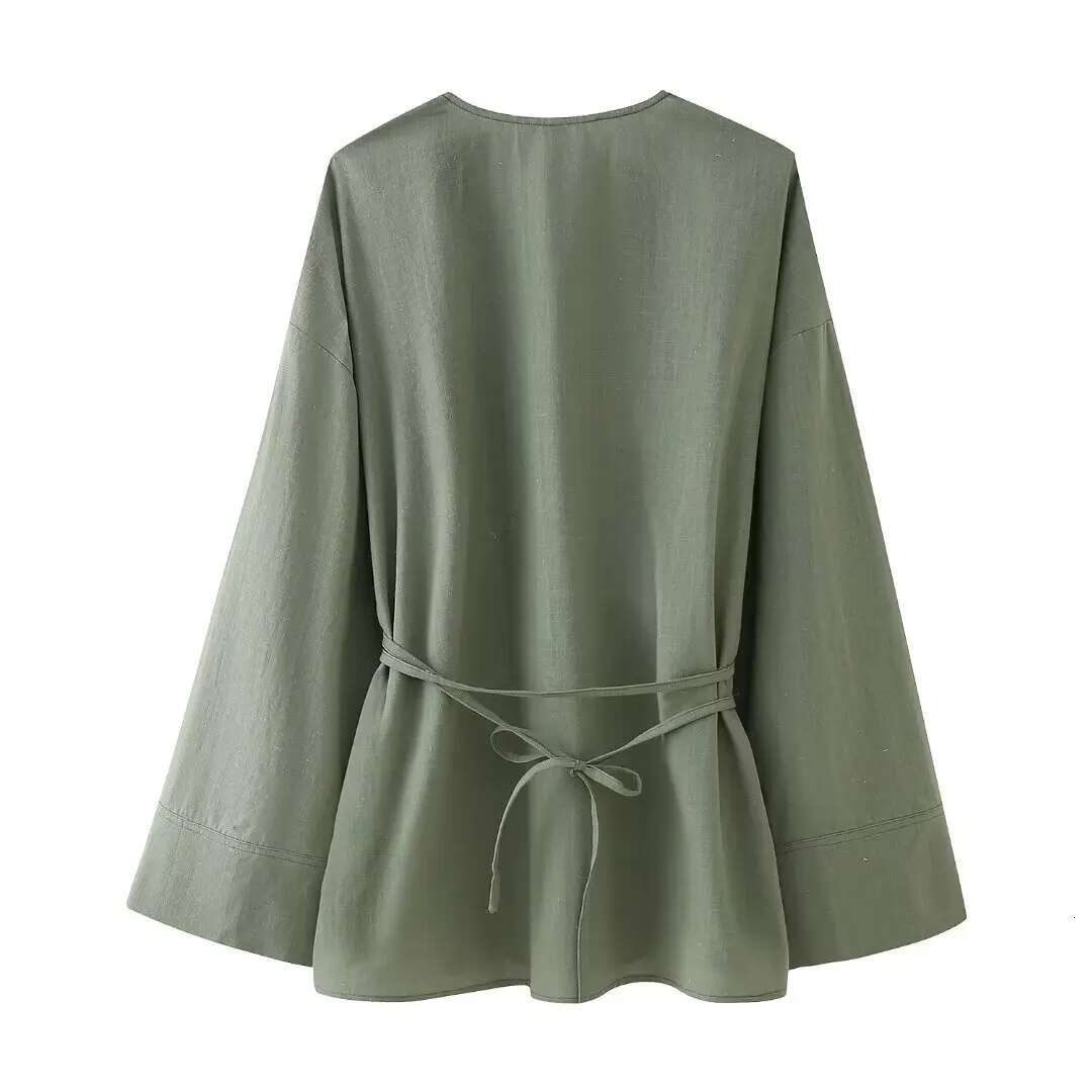 Oversized Kimono Pleated Wrap Blouse Female Long Sleeve Shirts And Blouses For Women Pyjama Women's Shirt