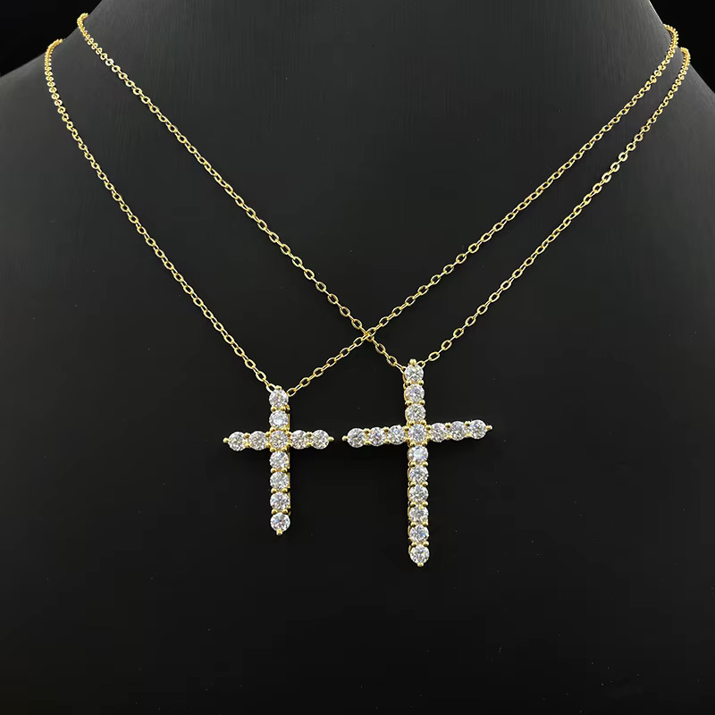 Fashion European and American Cross D Color Moissanite Pendant S Sterg Sier Necklace Unisex
