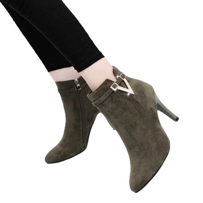 Botas Mujer Invierno Autumn Stiletto Thin High Heels Woman Pointed Toe Pu Leather Zipper Sexy Ankle Women Boot Botines Chelsea8 Z250704