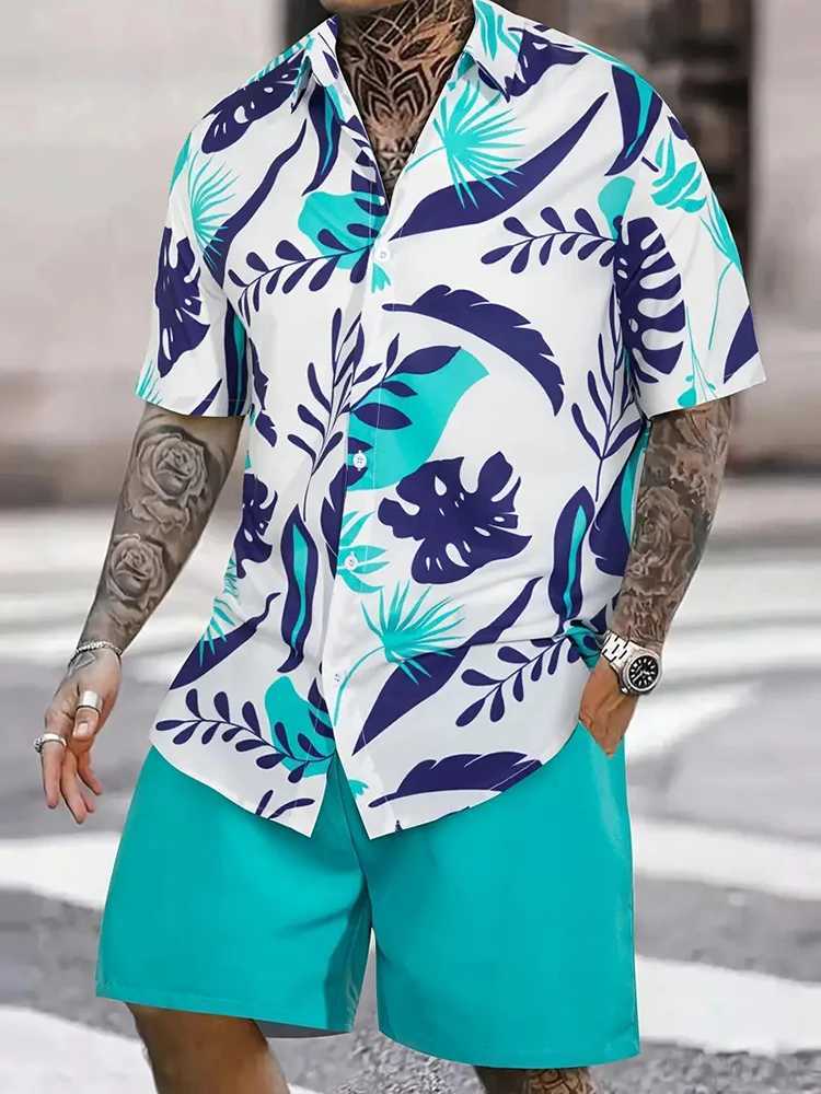 Hawaiian Mens Short-sleeved Shirt And Beach Shorts Set Summer Casual Mens Shirt Beach Vacation Loose Breathable Mens ShortsXJ250218