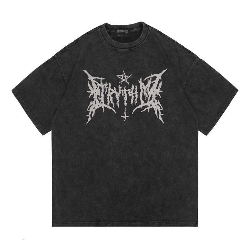 American dark Abi style lightning graffiti font printed short sleeved T-shirt for men and women, washable high street top trend