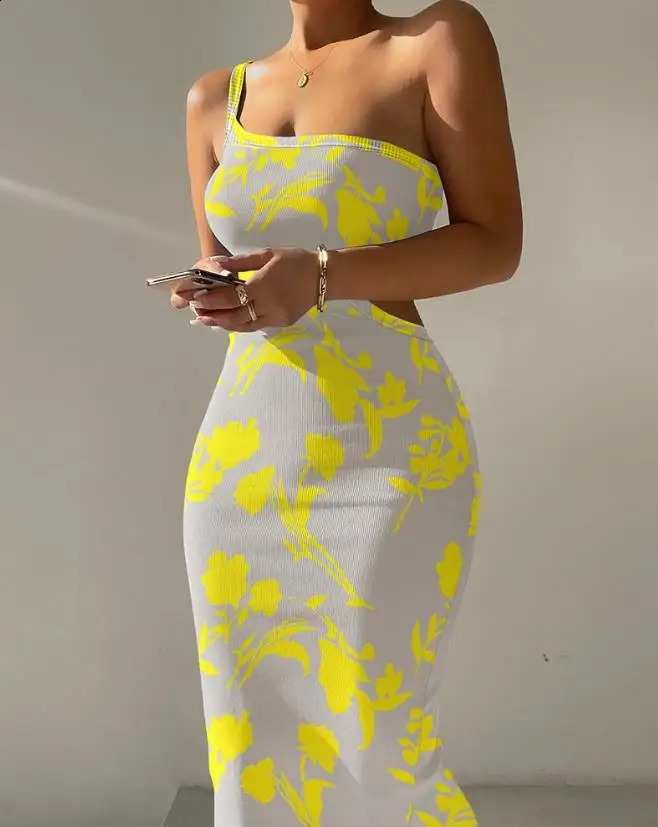 Womens Beach Dress Spring/summer Latest Chic Sexy Sleeveless Chain Neck Hanging Hollow Ribbed Tight Bodycon Midi Skirt 250218