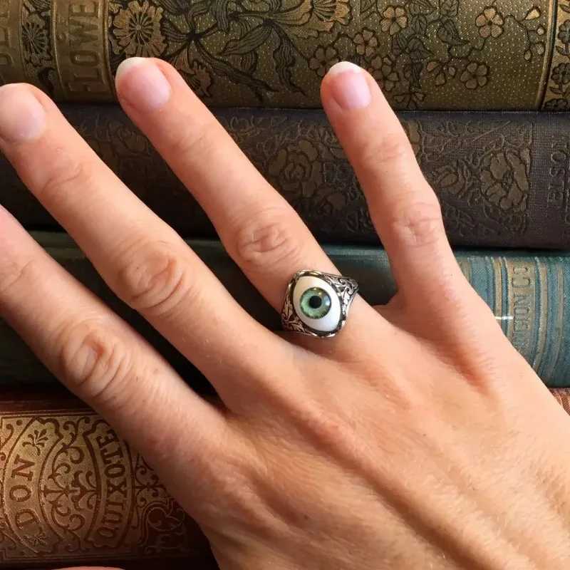 Big Blue Evil Eye Skull Claw Rings for Men Women Adjustable Vintage Antique Silver Plated Gothic Punk Rock Grunge Finger JewelryXJ250219