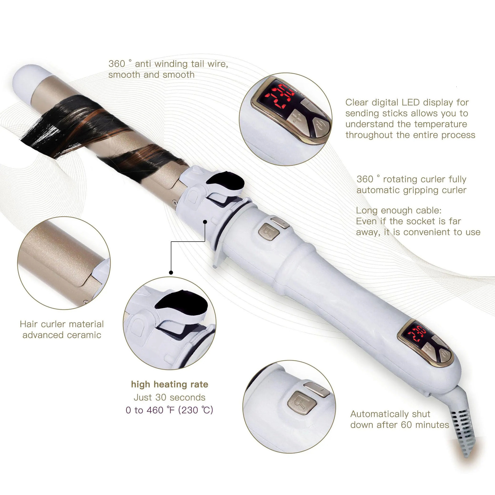 Hair Curling Wand 28mm Automatic Rotating Curling Iron for Professional Big Waves and Inward Curls 250214