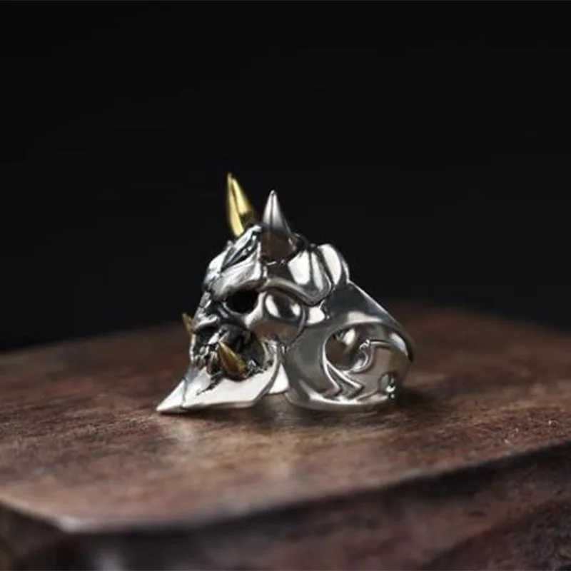 Retro Prajna Mask Ring For Men Punk Gothic Rock Hiphop Adjustable Open Ring Handmade Designer Jewelry Biker Accessories Man GiftXJ250219