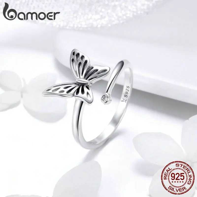 BAMOER Authentic 925 Sterling Silver Cute Butterfly Adjustable Finger Rings 14K Gold Plated Adjustable Ring 2 Colors SCR448XJ250219