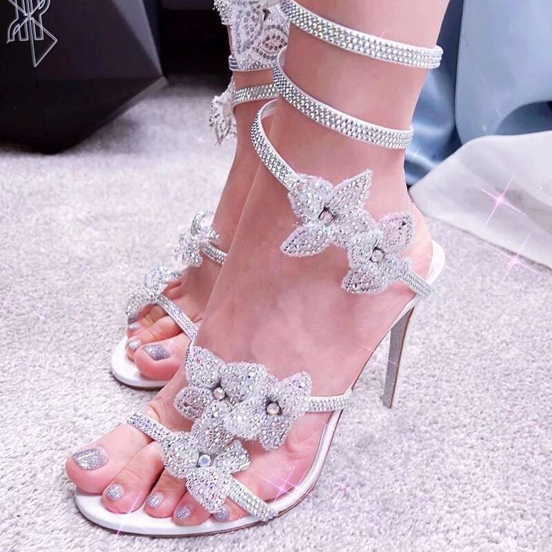 Summer crystal wer women sandals sexy thin heel snake strap shoes