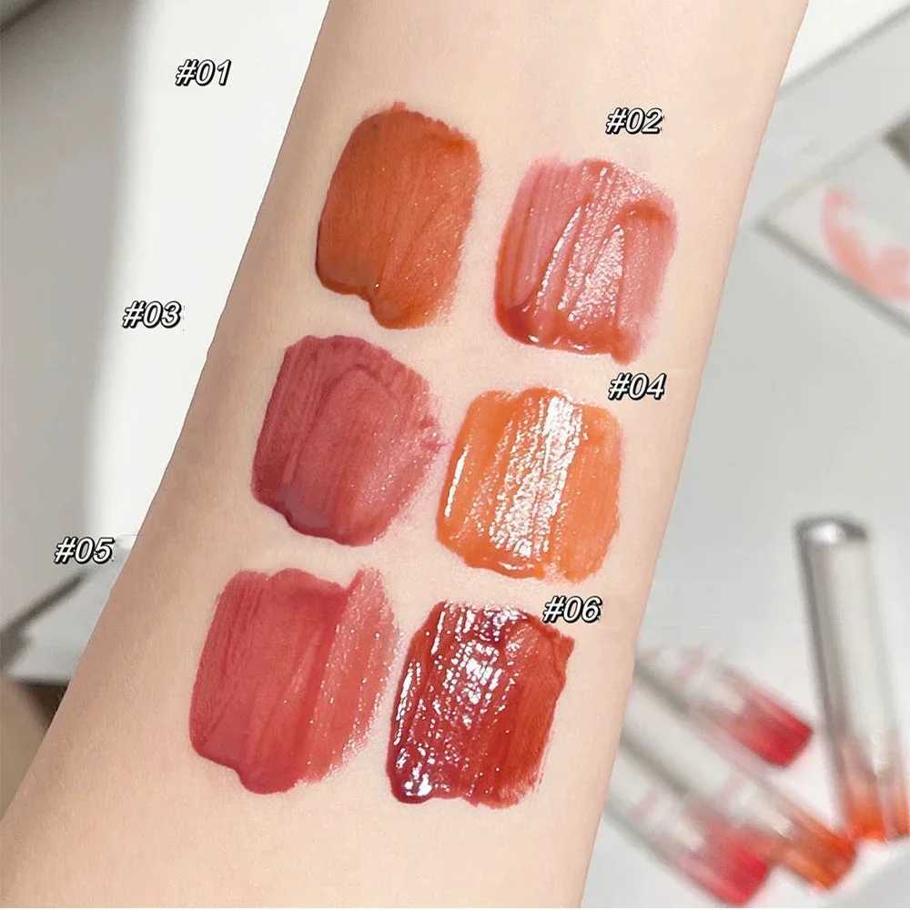 Waterproof Mirror Jelly Lip Glaze 6 Colors Water-light Lip Gloss Long Lasting Moisturizing Glossy Red Tint Lips Makeup CosmeticsW250219