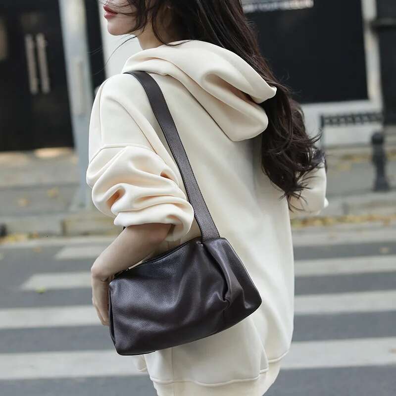 New Simple Shoulder Handbag Women's Genuine Leather Crossbody Real Cowhide Ladies Versatile Casual Small Pillow Bag