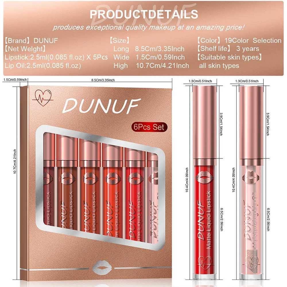 DUNUF 6-piece matte waterproof long gloss lipstick liquid long gloss non stick matte lipstickW250219