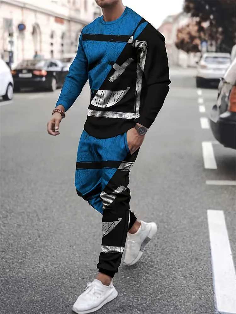 Harajuku Street Trend Mens Crewneck Long Sleeve T-shirt Pants 2 Sets Casual And Comfortable Crewneck Long Sleeve Top And SlacksXJ250218